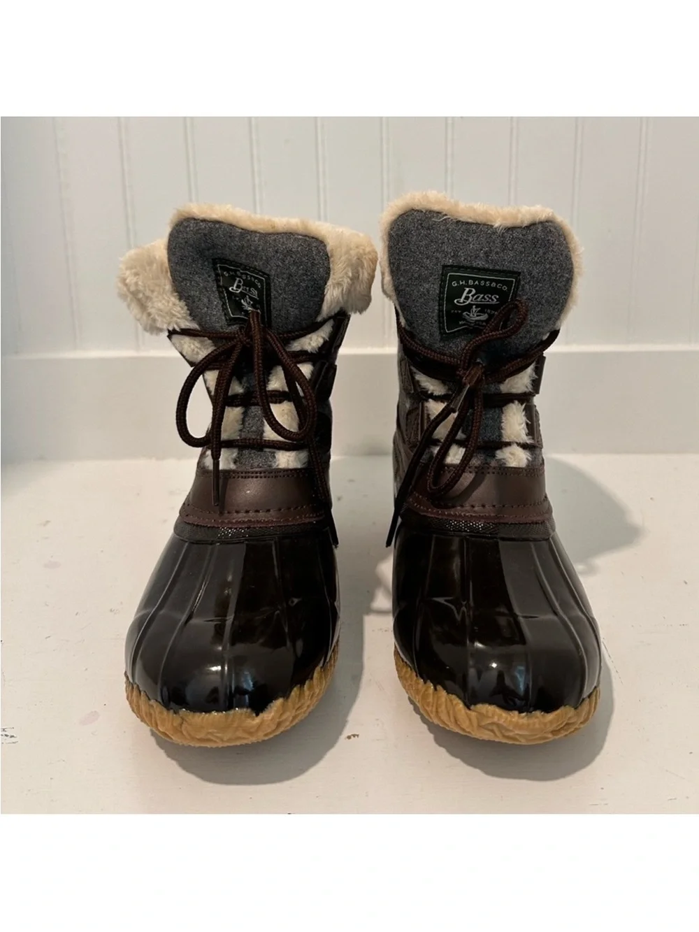G.H. Bass & Co. Women's Brown/Gray Faux-Fur Winter Duck Boots